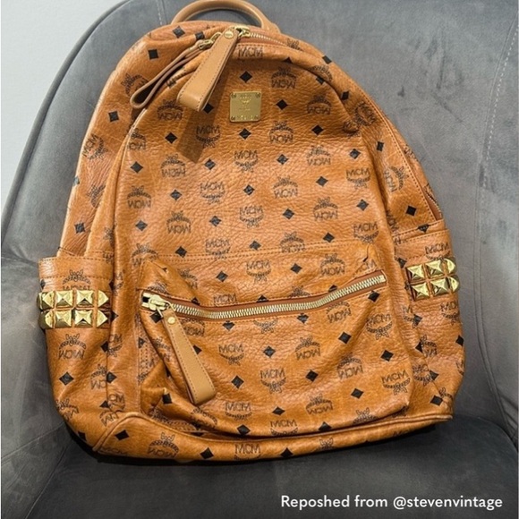 MCM Handbags - ****SOLD****Authenic MCM Cognac Backpack with Gold Studs
